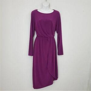 Lane Bryant Dress 14 16 Purple Draped Long Sleeve Cocktail Wedding Guest Ruched